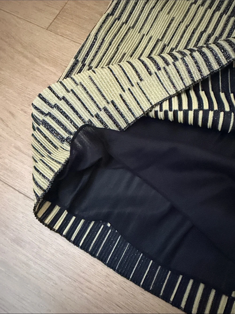 Vivienne Tam Pleats Please 2-Piece Jacket + Skirt Set in Glitter Olive + Black